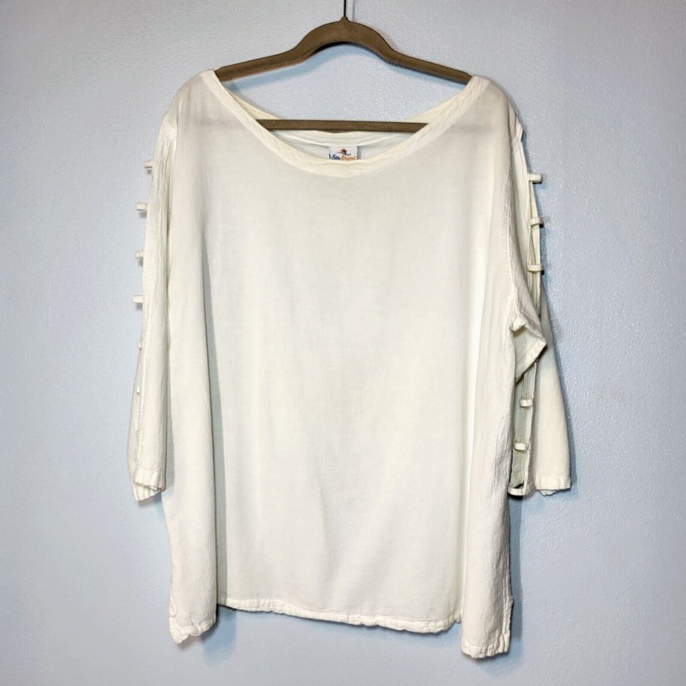 Sea Breeze White Women's‎ 100% Cotton Ladder Strap Open Sleeve Top Size XXXL